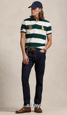 NWT Polo Ralph Lauren Green White Stripe BIG PONY CREST Mesh Knit Collared Shirt
