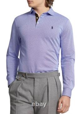 NWT Polo Ralph Lauren Lt Blue HERRINGBONE Slim Long Sleeve Collared Polo Shirt
