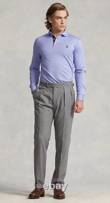 NWT Polo Ralph Lauren Lt Blue HERRINGBONE Slim Long Sleeve Collared Polo Shirt