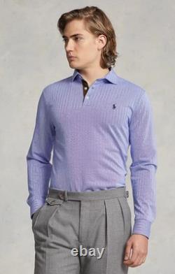 NWT Polo Ralph Lauren Lt Blue HERRINGBONE Slim Long Sleeve Collared Polo Shirt