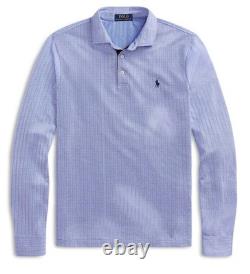 NWT Polo Ralph Lauren Lt Blue HERRINGBONE Slim Long Sleeve Collared Polo Shirt
