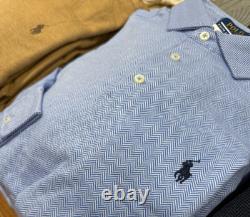 NWT Polo Ralph Lauren Lt Blue HERRINGBONE Slim Long Sleeve Collared Polo Shirt