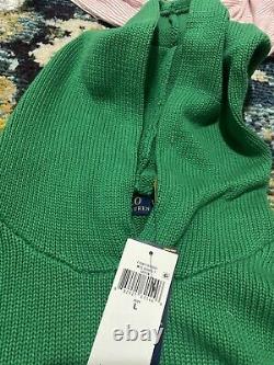 NWT Polo Ralph Lauren Men's Bear Sweater Hoodie Green Intarsia Rib Knit Cotton