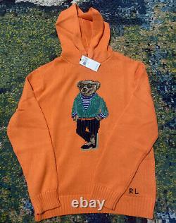 NWT Polo Ralph Lauren Men's Bear Sweater Hoodie Orange