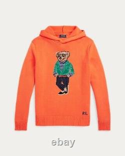 NWT Polo Ralph Lauren Men's Bear Sweater Hoodie Orange
