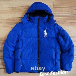 NWT Polo Ralph Lauren Men's Big Pony Hooded Down Puffer Jacket Blue White NEW