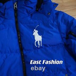 NWT Polo Ralph Lauren Men's Big Pony Hooded Down Puffer Jacket Blue White NEW