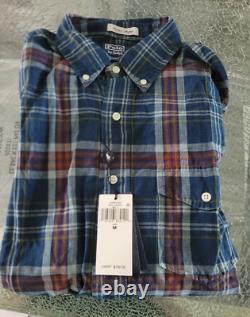 NWT Polo Ralph Lauren Men's Classic Fit Indigo Madras Shirt, Indigo/red Multi, M