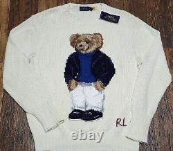 NWT Polo Ralph Lauren Men's Cream Blazer Teddy Bear Sweater Red RL