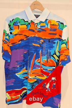 NWT Polo Ralph Lauren Multicolor Watercolor Sailboats Graphic Polo Shirt
