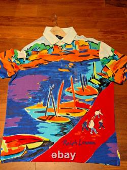 NWT Polo Ralph Lauren Multicolor Watercolor Sailboats Graphic Polo Shirt