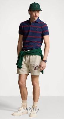 NWT Polo Ralph Lauren NAVY BURGUNDY Stripe Custom Slim Mesh Knit Collared Shirt