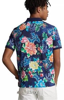 NWT Polo Ralph Lauren Navy FLORAL PRINT Mesh Knit Collared Short Sleeve Shirt