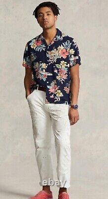 NWT Polo Ralph Lauren Navy TROPICAL FLORAL Classic Fit Short Sleeve Camp Shirt