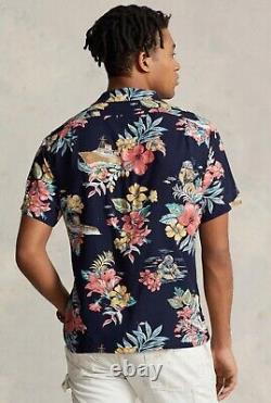 NWT Polo Ralph Lauren Navy TROPICAL FLORAL Classic Fit Short Sleeve Camp Shirt