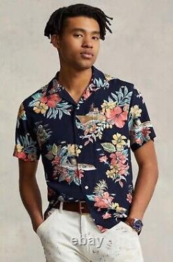 NWT Polo Ralph Lauren Navy TROPICAL FLORAL Classic Fit Short Sleeve Camp Shirt