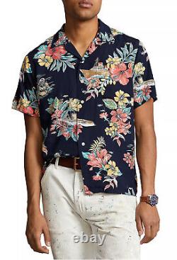 NWT Polo Ralph Lauren Navy TROPICAL FLORAL Classic Fit Short Sleeve Camp Shirt