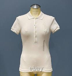 NWT Polo Ralph Lauren New Cream Sequined Big Pony Skinny Fit Polo Shirt XS