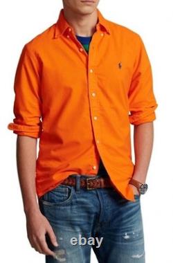 NWT Polo Ralph Lauren ORANGE Long Sleeve SLIM FIT Garment Dyed Oxford Shirt