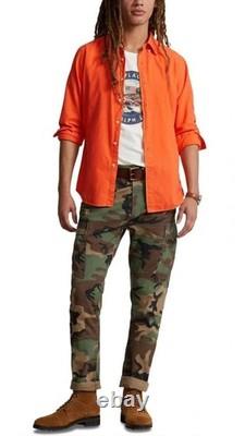 NWT Polo Ralph Lauren ORANGE Long Sleeve SLIM FIT Garment Dyed Oxford Shirt