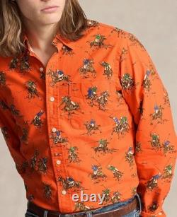 NWT Polo Ralph Lauren Orange ALL OVER POLO PLAYER MATCH Classic Fit Oxford Shirt