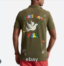NWT Polo Ralph Lauren PEACE LOVE Mesh Short Sleeve Polo Shirt Sz M Olive #2G457