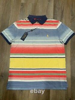 NWT Polo Ralph Lauren PINK BLUE GREEN STRIPED Mesh Knit Collared Polo Shirt Sz M