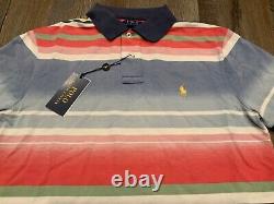 NWT Polo Ralph Lauren PINK BLUE GREEN STRIPED Mesh Knit Collared Polo Shirt Sz M