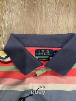 NWT Polo Ralph Lauren PINK BLUE GREEN STRIPED Mesh Knit Collared Polo Shirt Sz M