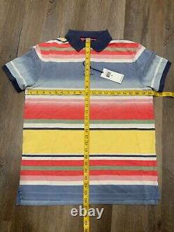 NWT Polo Ralph Lauren PINK BLUE GREEN STRIPED Mesh Knit Collared Polo Shirt Sz M