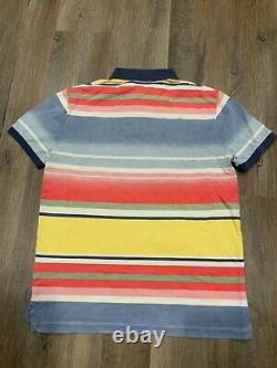 NWT Polo Ralph Lauren PINK BLUE GREEN STRIPED Mesh Knit Collared Polo Shirt Sz M