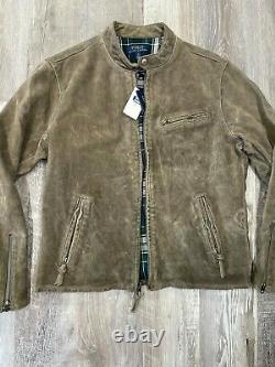 NWT Polo Ralph Lauren Roughout Suede Leather Moto Jacket L Gray