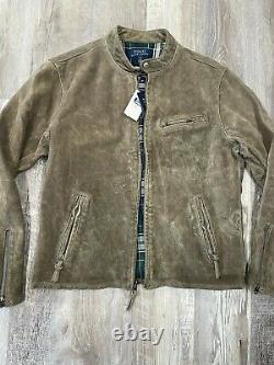 NWT Polo Ralph Lauren Roughout Suede Leather Moto Jacket L Gray