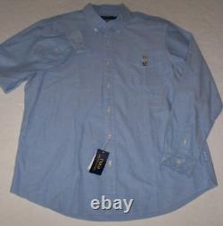 NWT Polo Ralph Lauren Solid Blue Oxford Shirt Men's Classic Fit XL PREPPY BEAR