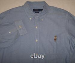 NWT Polo Ralph Lauren Solid Blue Oxford Shirt Men's Classic Fit XL PREPPY BEAR