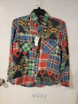 NWT Polo Ralph Lauren Southwestern Patchwork Flannel Aztec Button Up Womens S