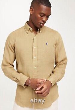 NWT Polo Ralph Lauren TAN BEIGE 100% Linen Long Sleeve Button Down Shirt