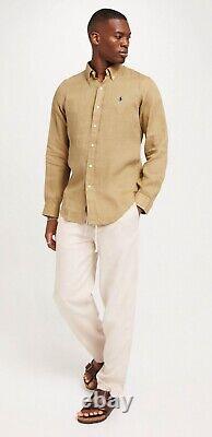 NWT Polo Ralph Lauren TAN BEIGE 100% Linen Long Sleeve Button Down Shirt