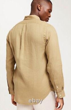 NWT Polo Ralph Lauren TAN BEIGE 100% Linen Long Sleeve Button Down Shirt