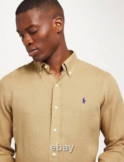 NWT Polo Ralph Lauren TAN BEIGE 100% Linen Long Sleeve Button Down Shirt