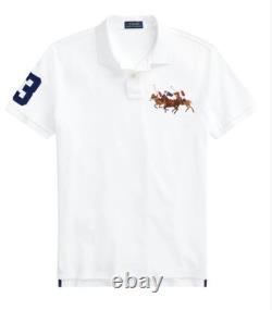 NWT Polo Ralph Lauren White TRIPLE PONY #3 Mesh Knit Classic Fit Collared Shirt