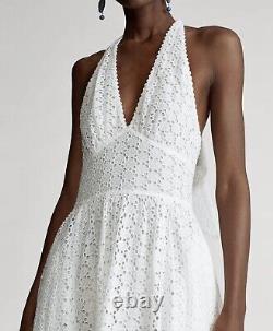NWT Polo Ralph Lauren Women's Eyelet Cotton Halter White Dress Size 0 MRSP $598