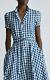 Nwt Polo Ralph Lauren Women's Size 8 Belted Linen Blue/white Check Midi Dress
