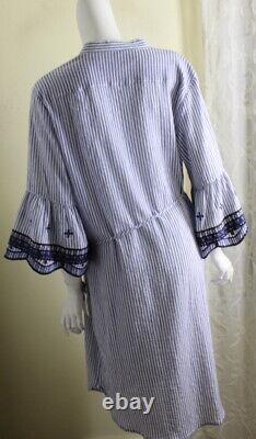 NWT Ralph Lauren 14 XL Cotton Gauze Beachy Embroidered Striped Tunic Dress