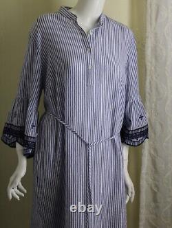 NWT Ralph Lauren 14 XL Cotton Gauze Beachy Embroidered Striped Tunic Dress