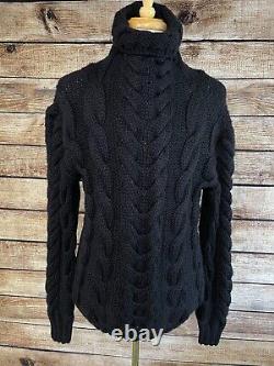 NWT Ralph Lauren Black Label Heavy Cable Knit Wool Sweater XL Navy Blue