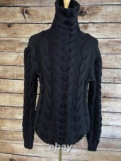 NWT Ralph Lauren Black Label Heavy Cable Knit Wool Sweater XL Navy Blue