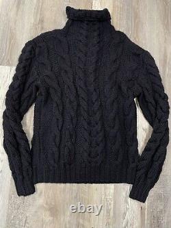NWT Ralph Lauren Black Label Heavy Cable Knit Wool Sweater XL Navy Blue