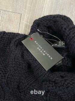 NWT Ralph Lauren Black Label Heavy Cable Knit Wool Sweater XL Navy Blue