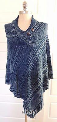 NWT Ralph Lauren Equestrian Shawl Indigo Cape Cable Knit Sweater Poncho Coat O/S